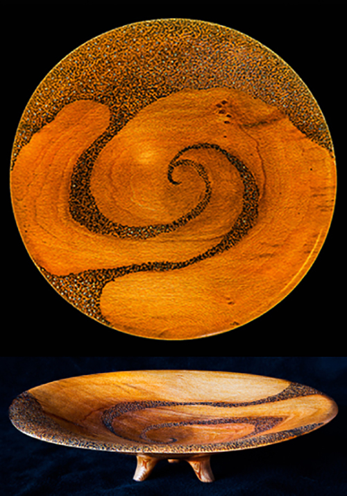 art of wood turning, wood turned craved plate, turned wood dish,  carved wooden plater, sculptured vessel, carved vessel, wood turned vessel, pierced wood turned plate, carved pierced bowl, pierced plater, turned art vessel, 3 legged wood vessel, 3 legged turned bowl, 3 legged carved plate, turned platter, turned dish, 